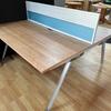 Santiago Cherry 1600 x 1600 Back to Back Personal Desk with Acrylic Blue and Silver Centre Screen