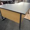 1600 x 1200mm Right Hand Radial Desk in Graphite with Stone Oak Modesty Panels
