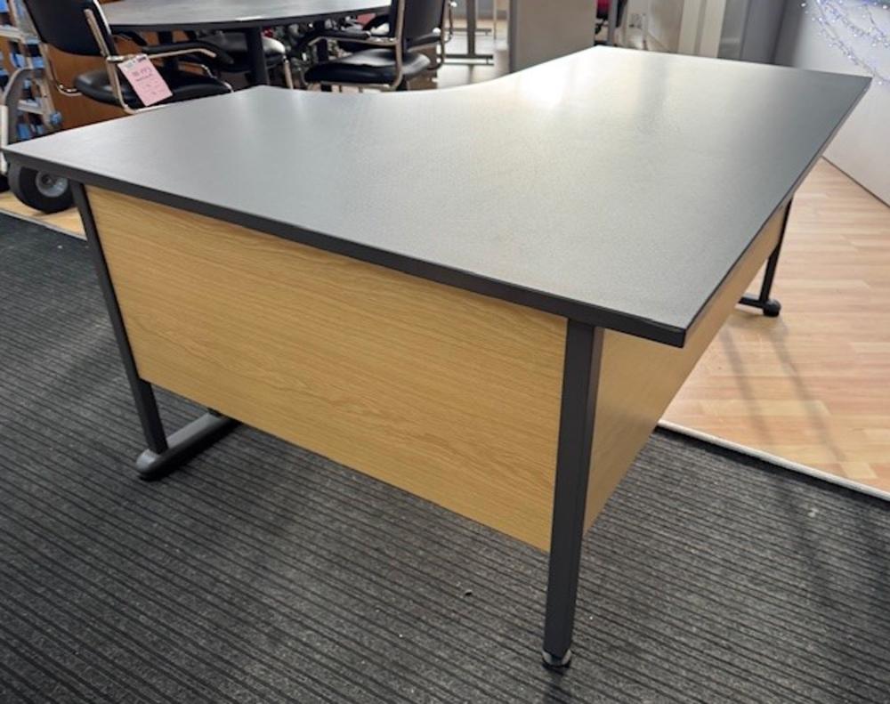 1600 x 1200mm Right Hand Radial Desk in Graphite with Stone Oak Modesty Panels