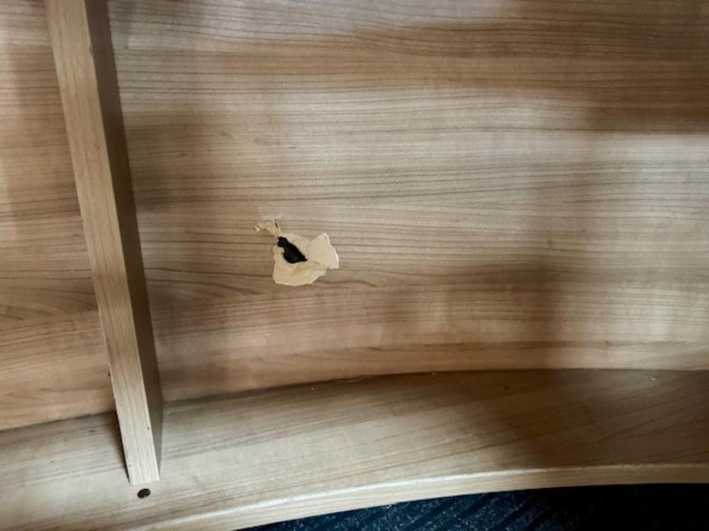 2 section Curved reception Desk in Santiago Cherry