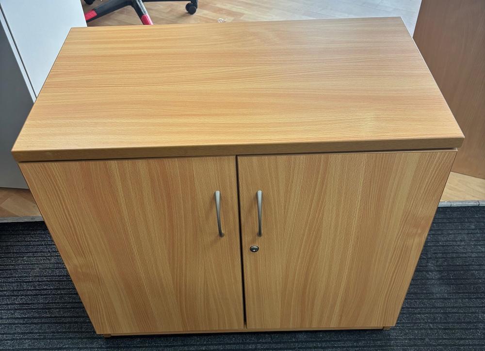 OI Beech Desk High Double Door Cupboard