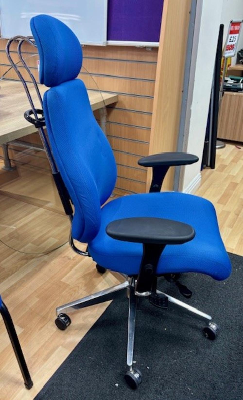Blue Chiro Plus Chair with Headrest and Multi Adjustable Arms
