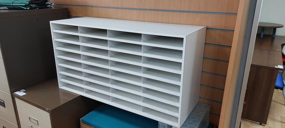 White Wooden 32 Hole Pigeon Hole Sorter