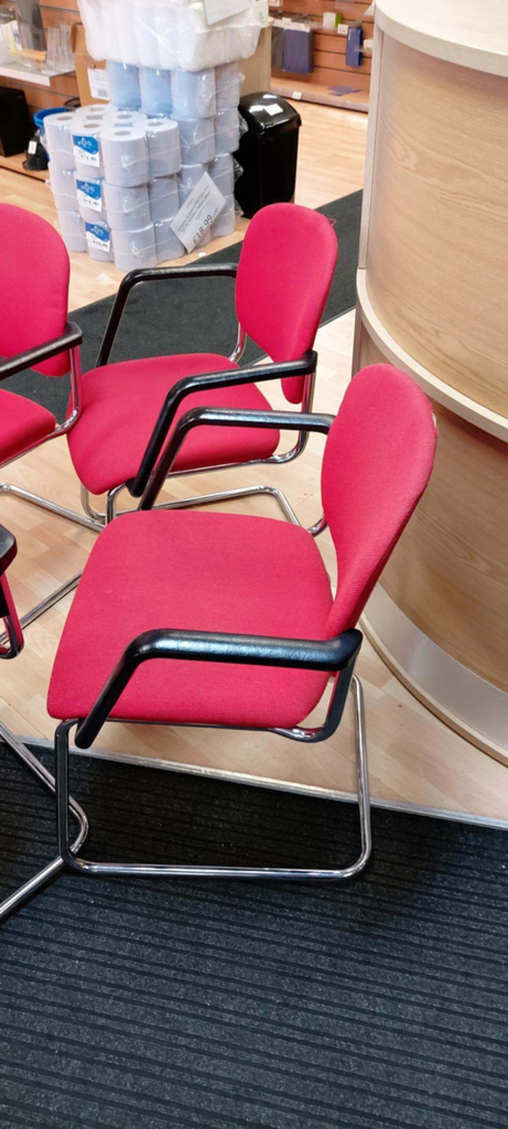 Set Of 4 Red Chrome Framed Side Chairs