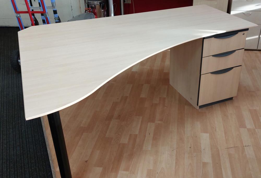 Maple 1800mm Wave L/H Desk + Fixed Pedestal