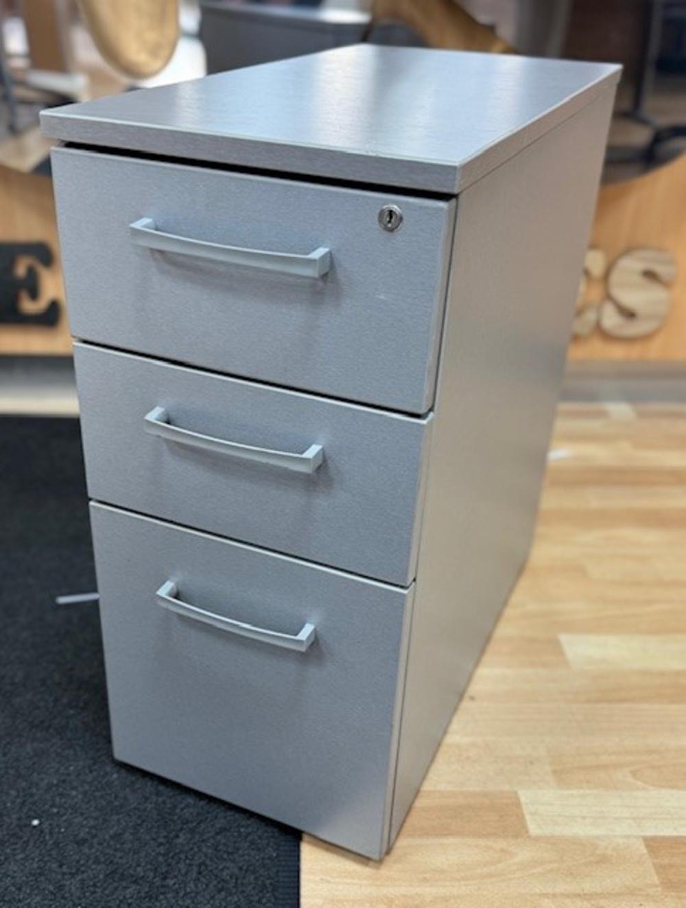 Silver Narrow 3 Drawer Mobile Pedestal