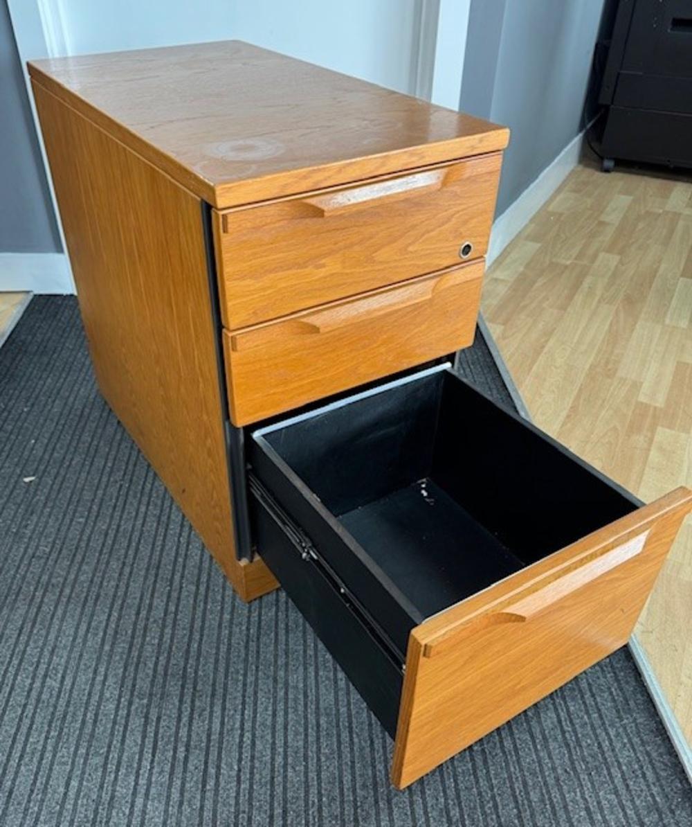 Cherry Wood Veneer Desk High Pedestal 800mm Deep