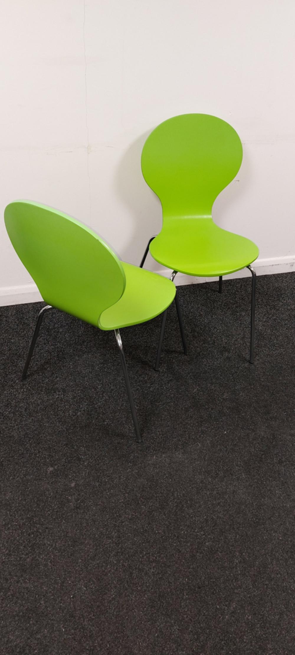Set Of 4 Wooden Lime Green Stacking Chairs 