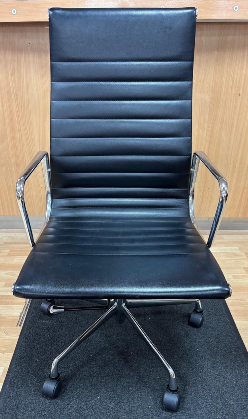 Black Ribbed Faux Leather Executive Chair with Fixed Chrome Arms