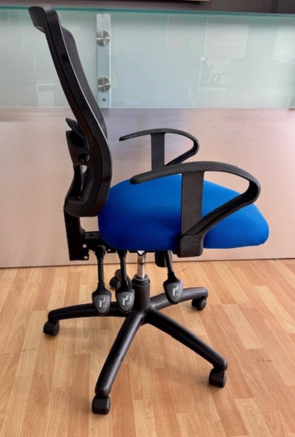 Scuba Blue Mesh Back Task Chair with Fixed Arms- Rip In Backrest