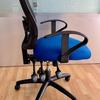 Scuba Blue Mesh Back Task Chair with Fixed Arms- Rip In Backrest