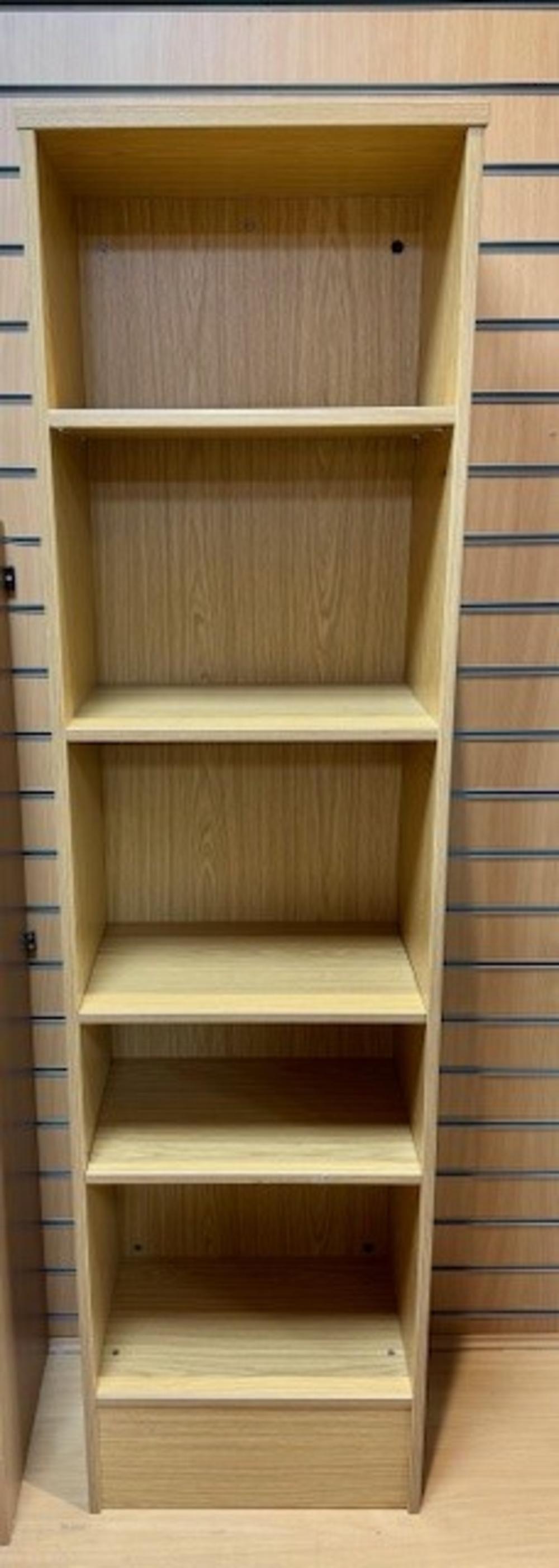Narrow Calva Oak Bookcase With Adjustable Shelves - Must Be Fastened To A Wall