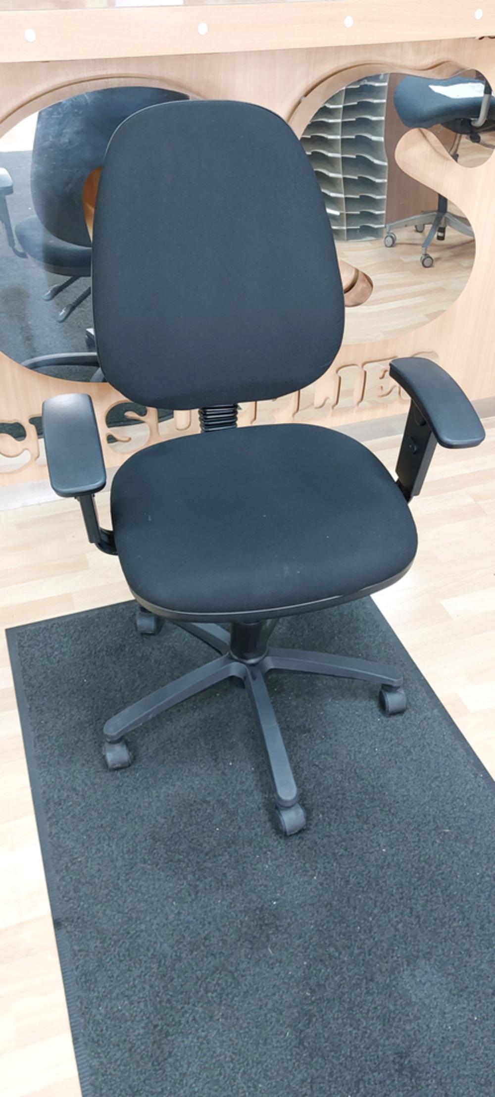 Black Fabric High Back Operator Chair With Adjustable Arm