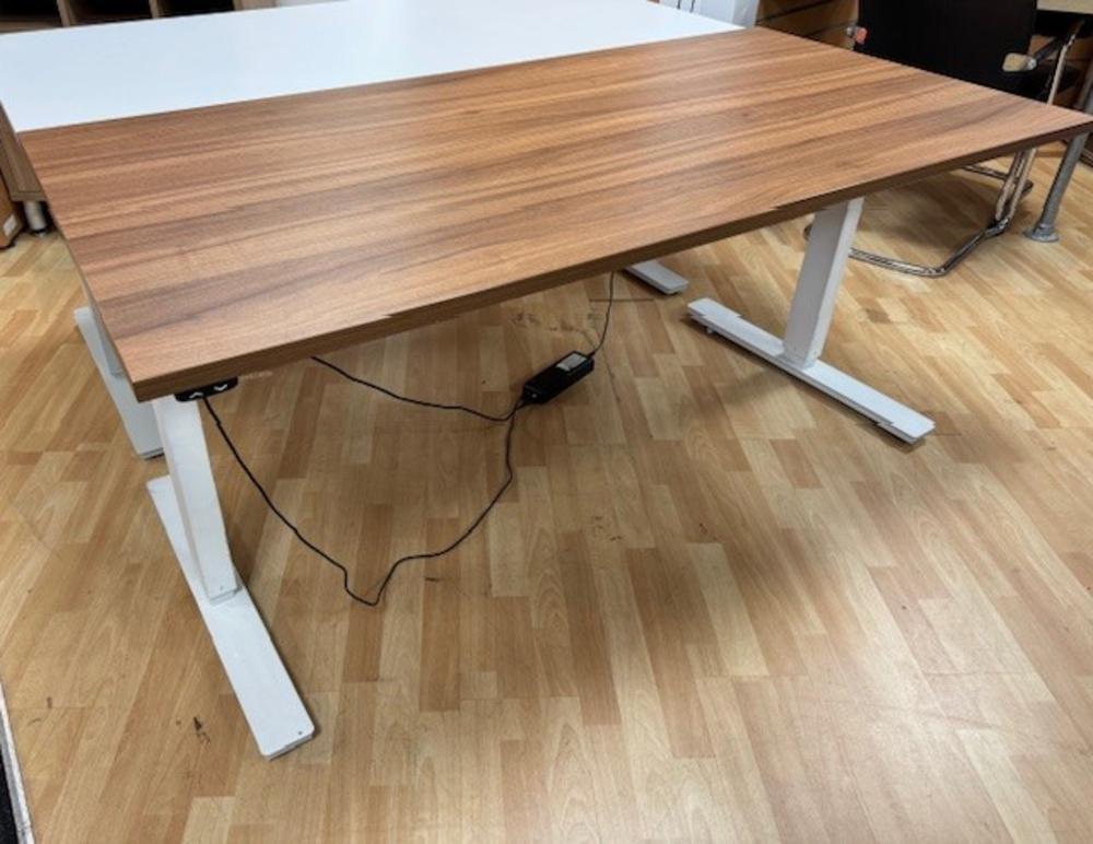 Electric Height Adjustable Desk in Walnut with White Frame 1600 x 800mm