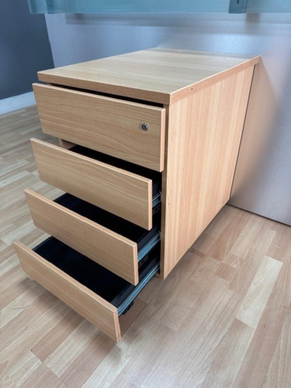 4 Drawer Mobile Under Desk Pedestal in Beech 