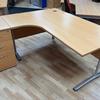 OI Radial Beech 1600mm Desk L/H with Desk High Pedestal 