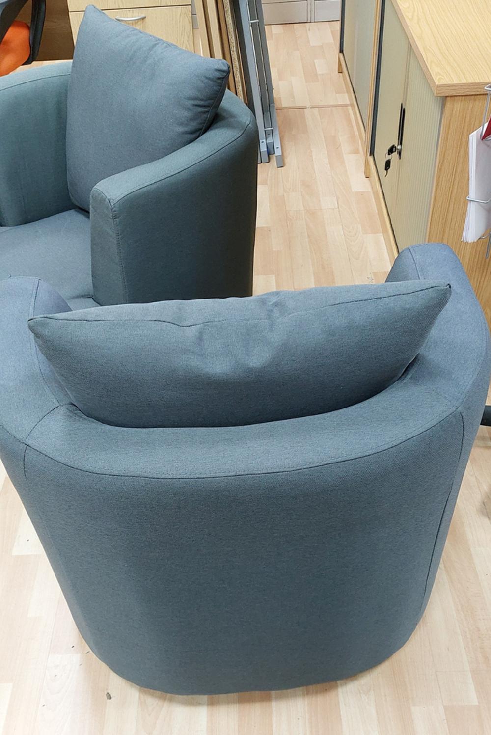 Pair of Grey Fabric Snug Swivel Tub Chairs 