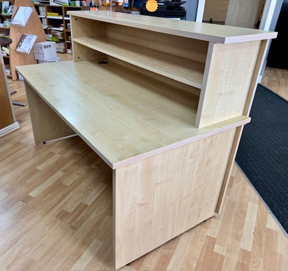Maple Reception Counter with Decorative Front Panel & Desk Hutch