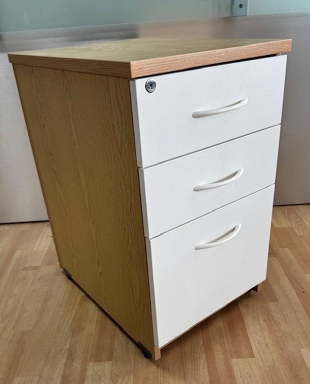 Desk High Pedestal White Drawers with Oak Carcass