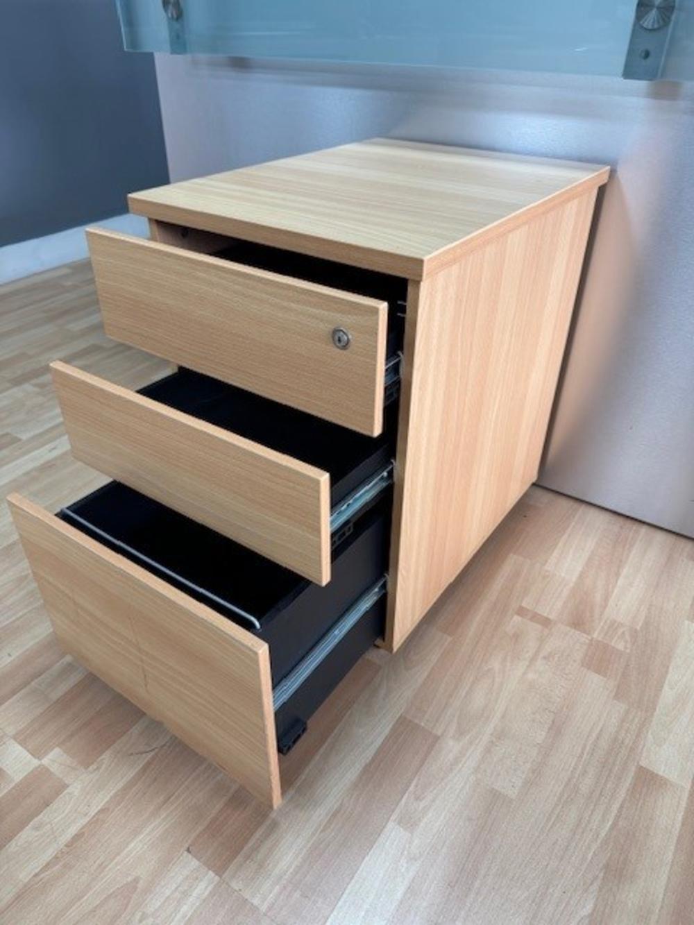 3 Drawer Mobile Under Desk Pedestal in Beech 