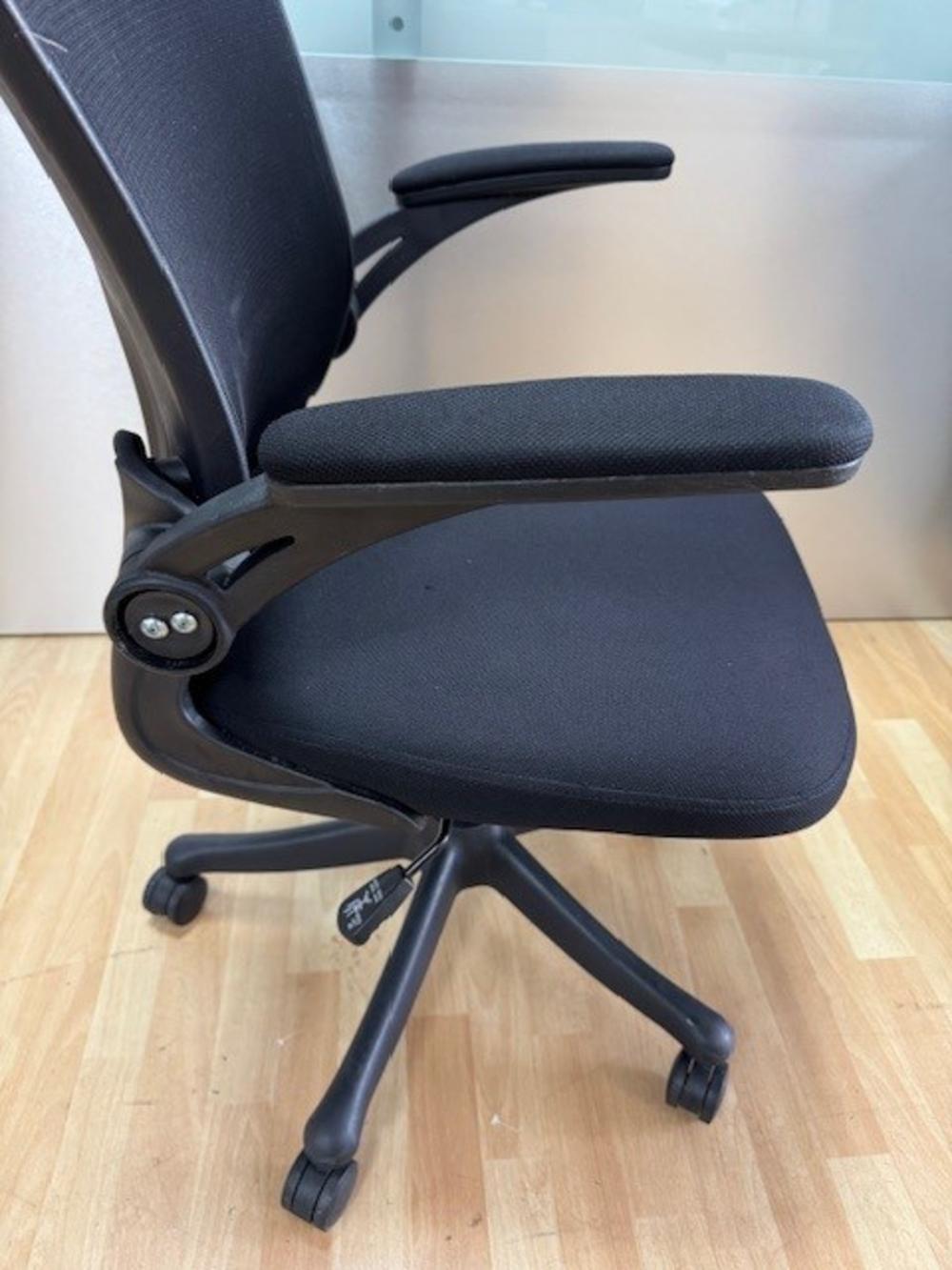 Mesh Back Chair with Foldaway Armrests - Black
