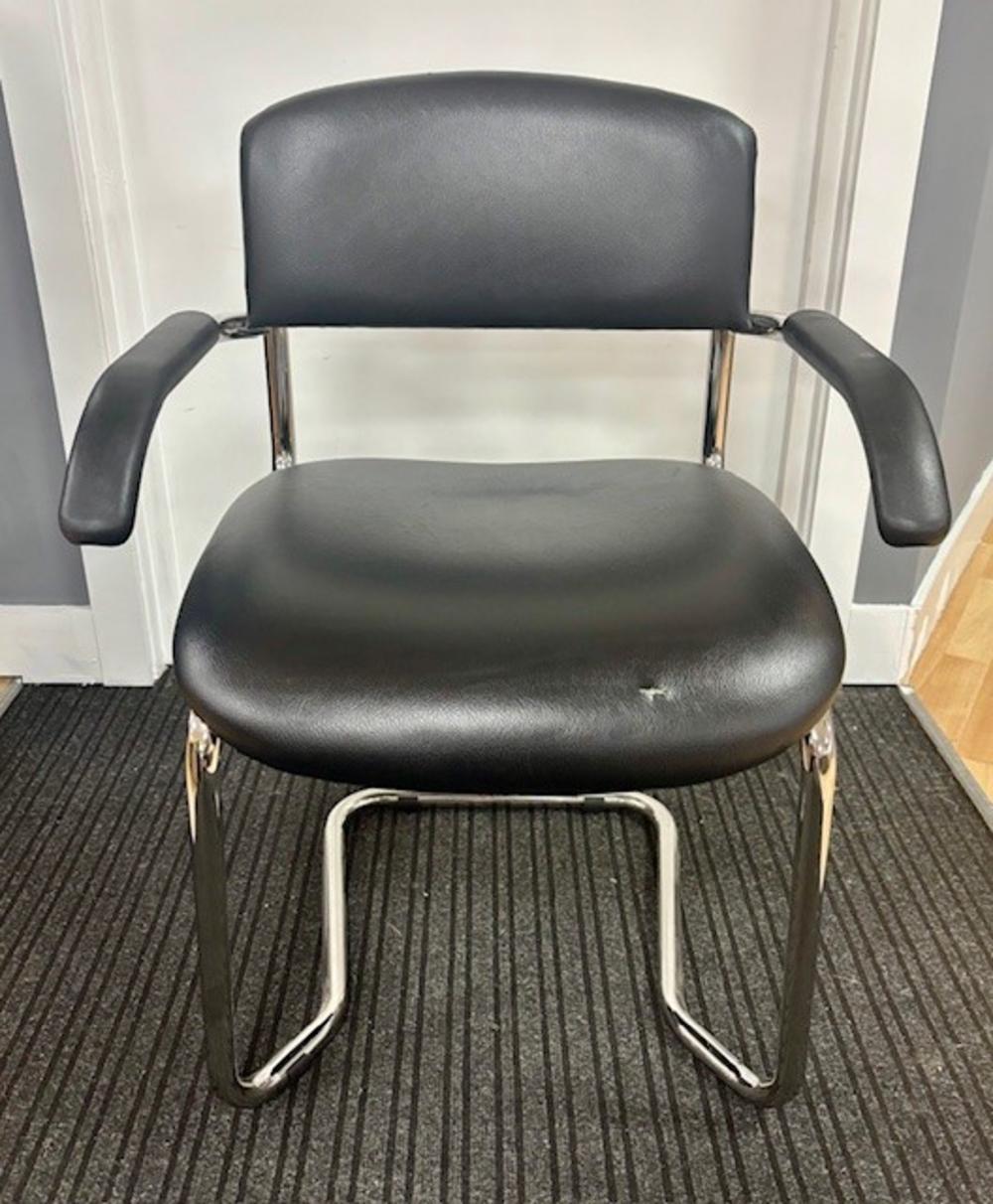 Black Faux Leather Cantilever Arm Chair
