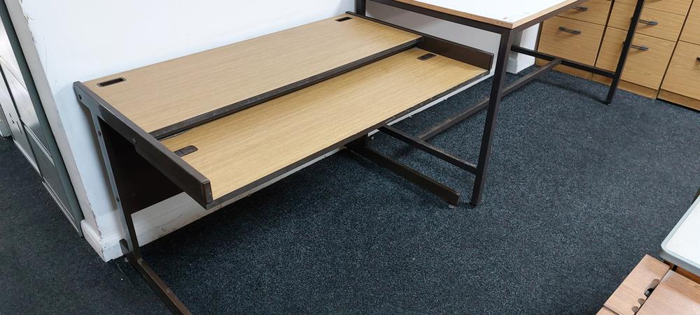 Light Oak 2 Tier Workstation With Cable Ports 