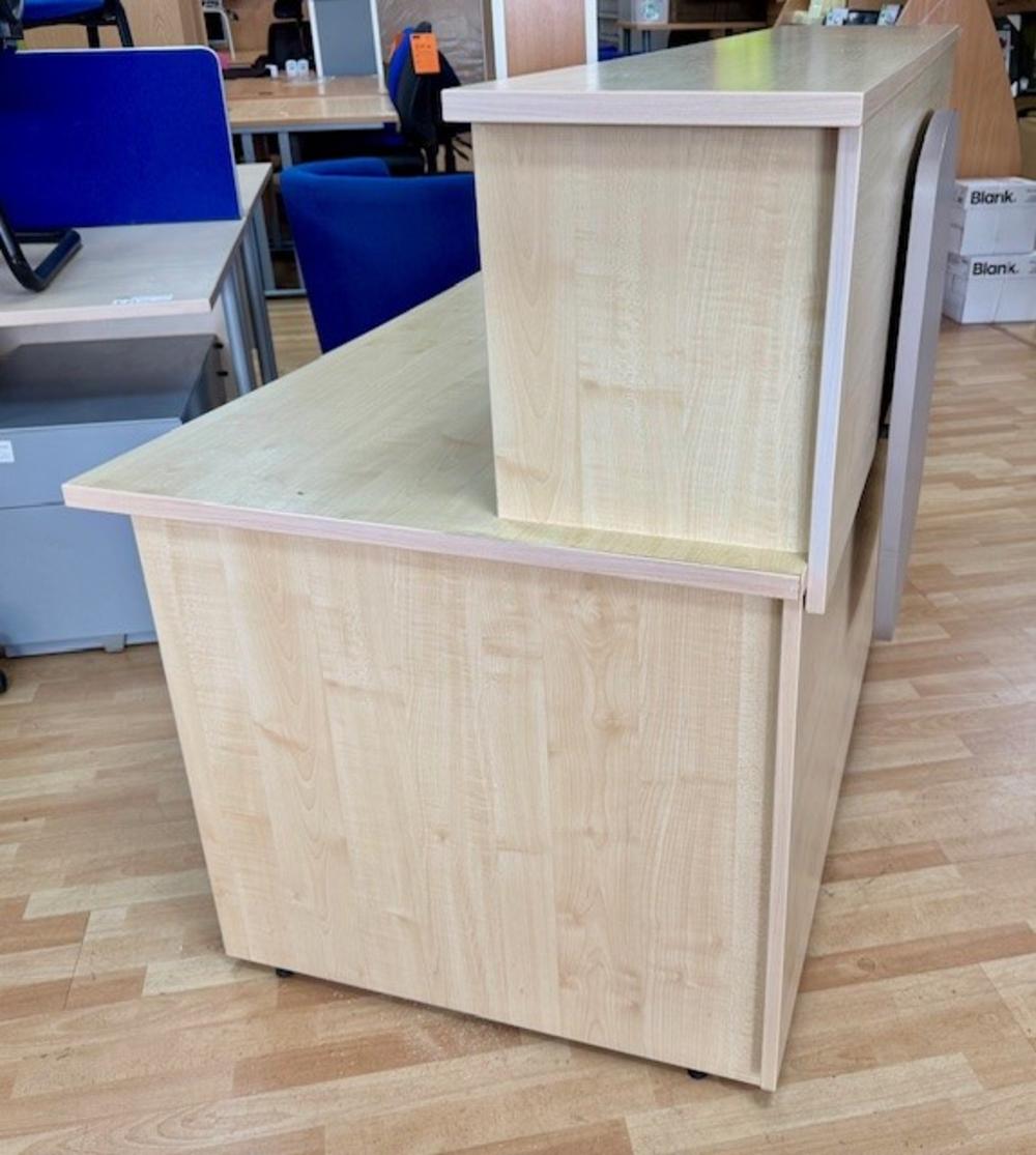 Maple Reception Counter with Decorative Front Panel & Desk Hutch