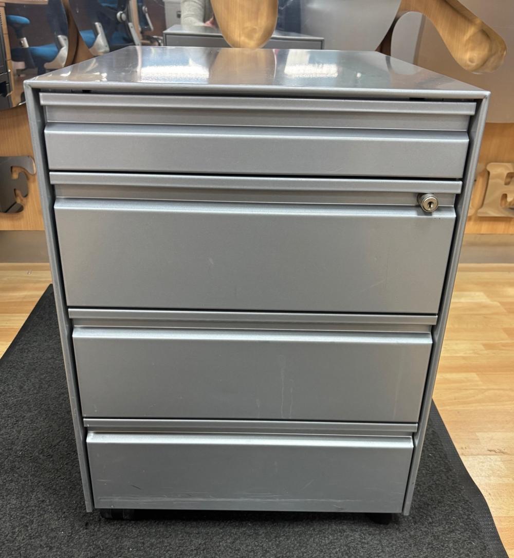 Silver Metal 4 Drawer Mobile Pedestal with Pen Tray