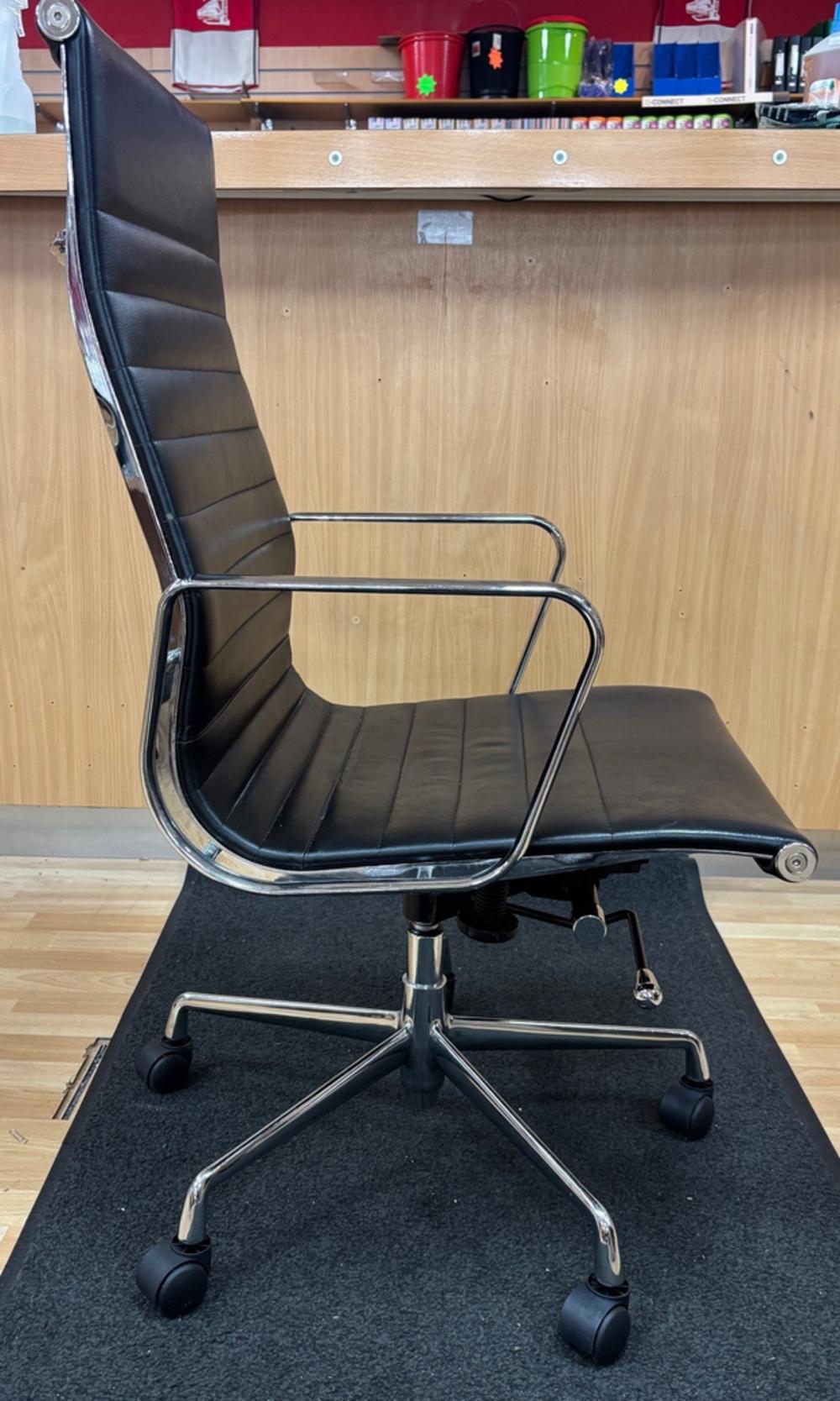 Black Ribbed Faux Leather Executive Chair with Fixed Chrome Arms