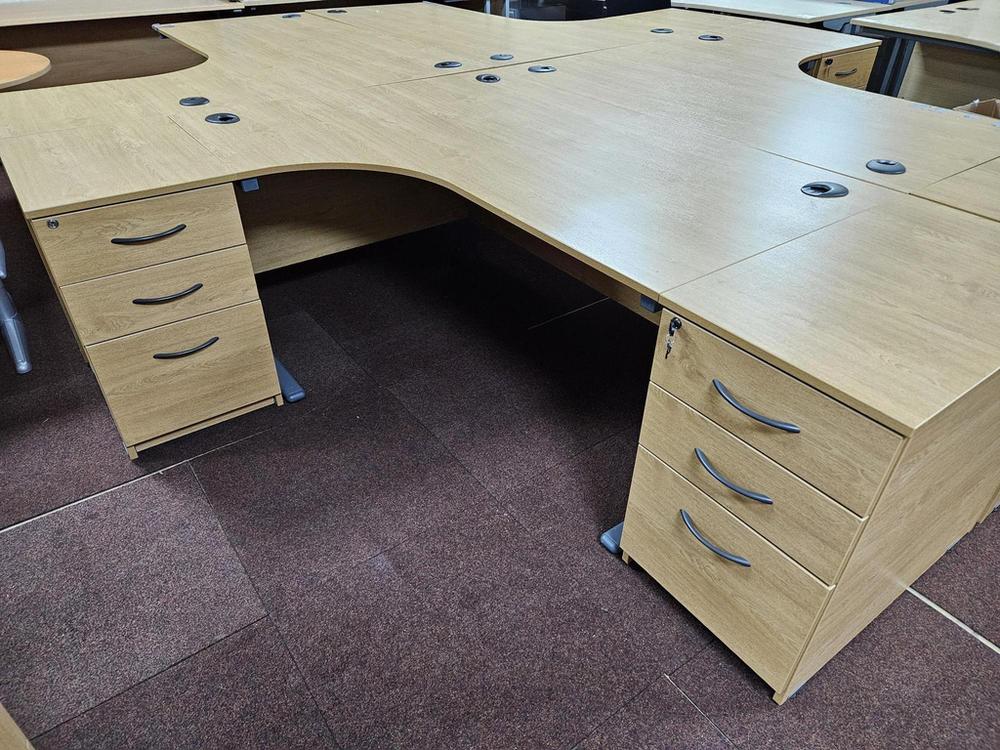 Light Oak Radial Desk With Desk High Pedestals 