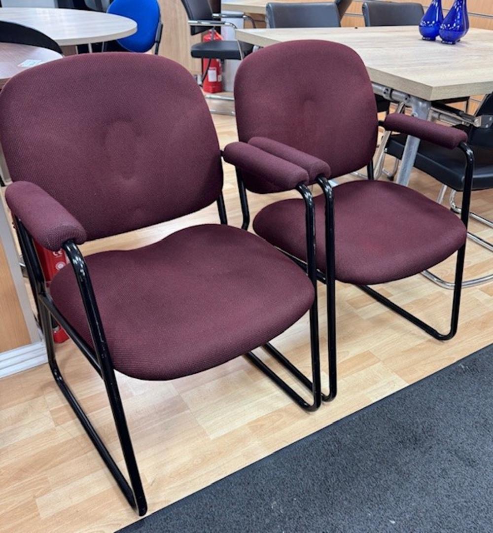 Pair of Burgundy Retro Style Reception Visitor Chairs