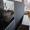 Grey Fabric 3x Section Floor Standing Screens With Windows