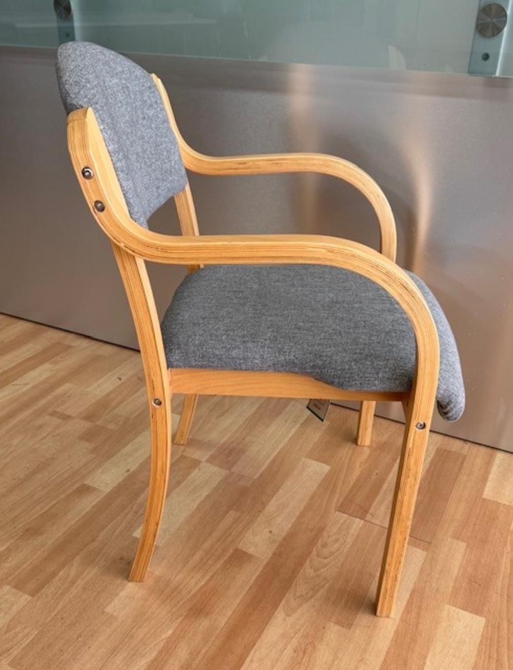 Beech Framed Stacking Arm Chair with Grey Fabric