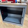 Santiago Cherry Desk High Tambour Cupboard with Silver Metal Carcass