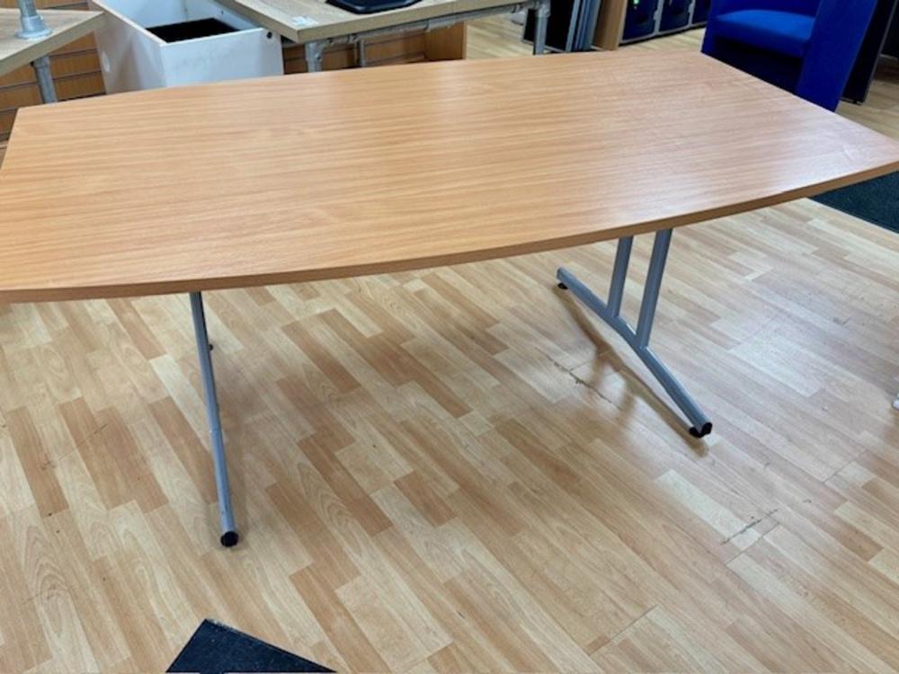 Beech Barrel Shape Meeting Table on Silver Frame 1800 x 1000mm 