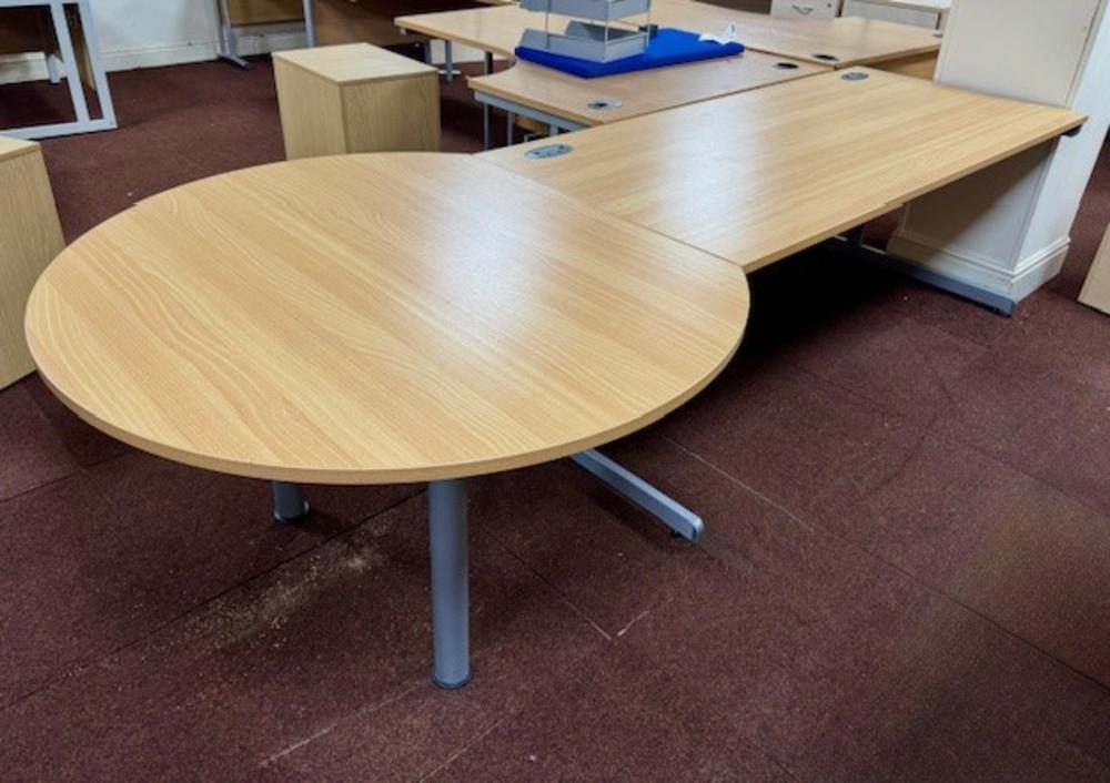 Beech Workstation Desk with Conference Meeting Point End