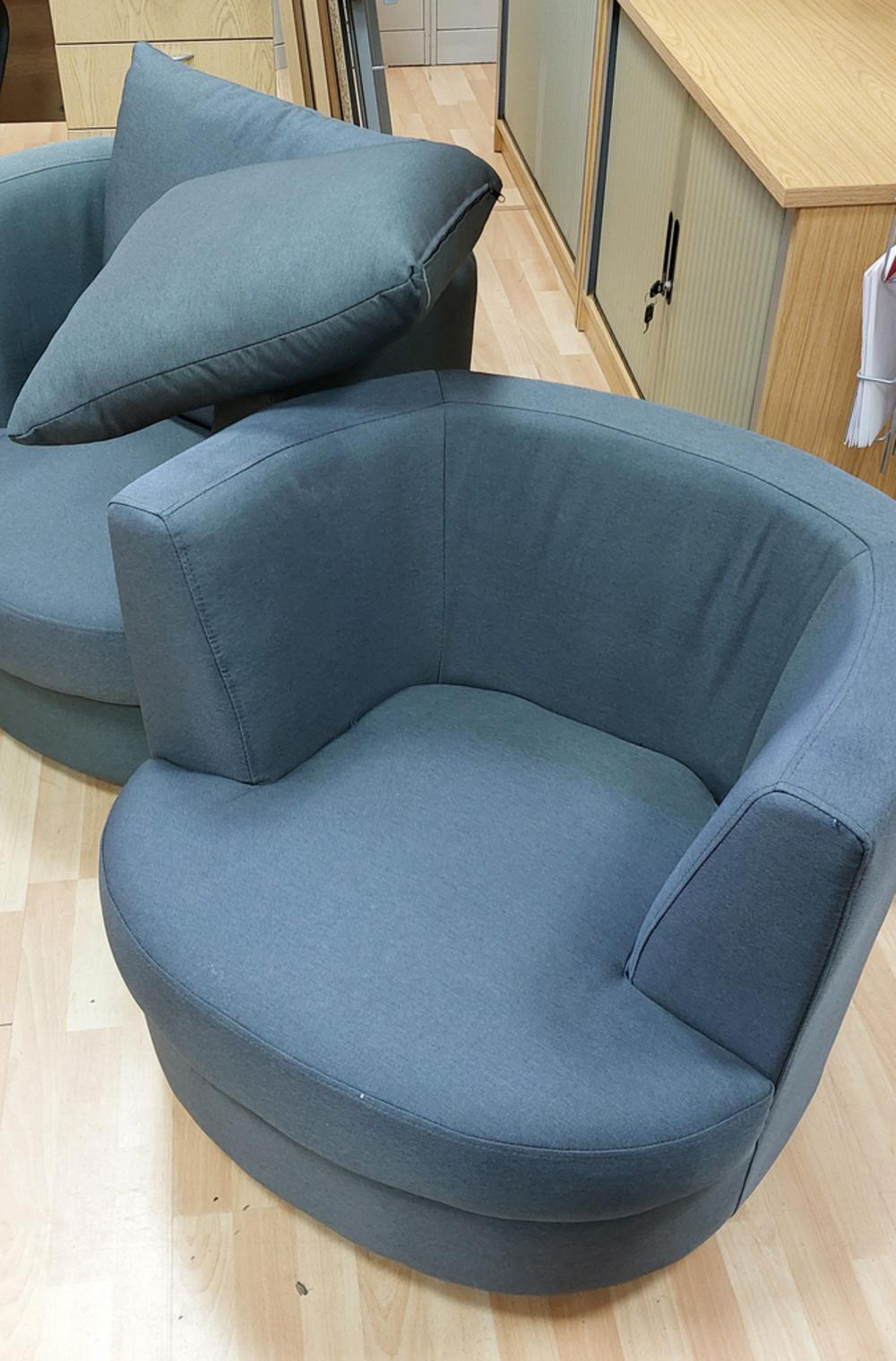 Pair of Grey Fabric Snug Swivel Tub Chairs 