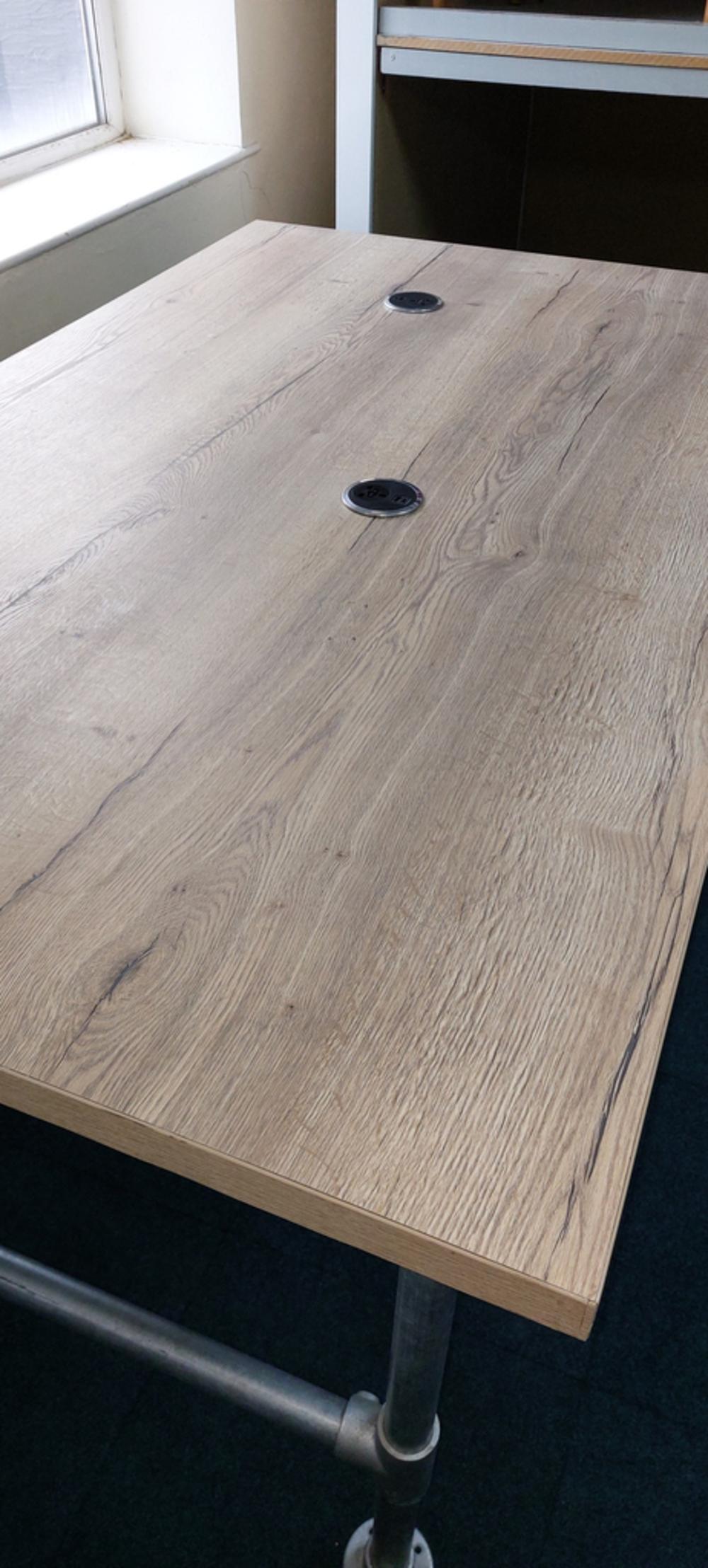 1825mm Rustic Oak Poseura Table With Power Points Fitted 