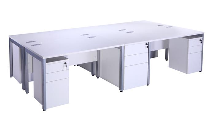 OI Bench Style Desks and Metal Pedestals
