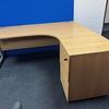 Right Hand 1800mm Radial Desk in Beech with Lockable Desk High Pedestal