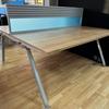 Santiago Cherry 1600 x 1600 Back to Back Personal Desk with Acrylic Blue and Silver Centre Screen