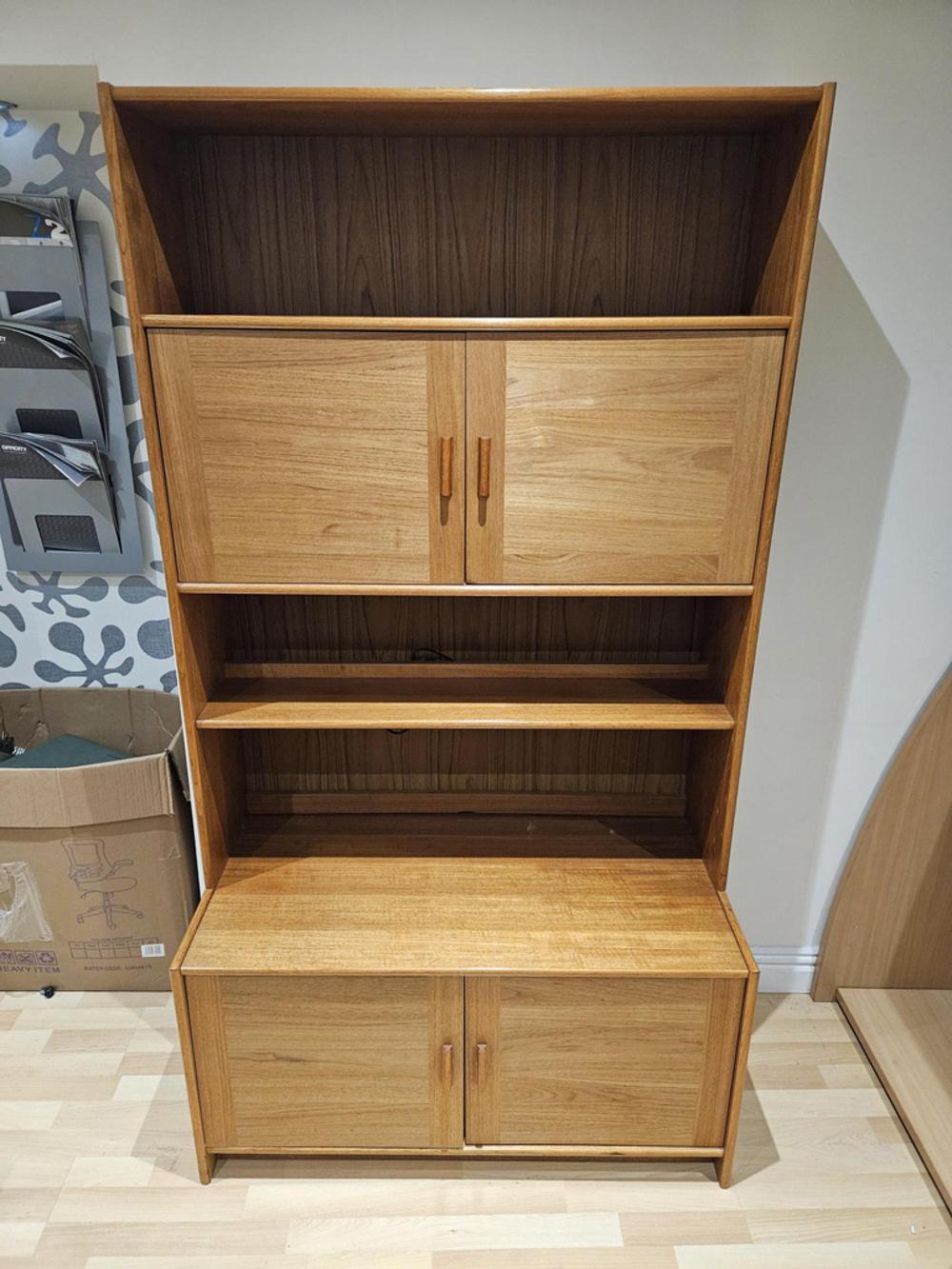 1830mm High Dark Brown Wooden Wall Bookcase With Cupboard