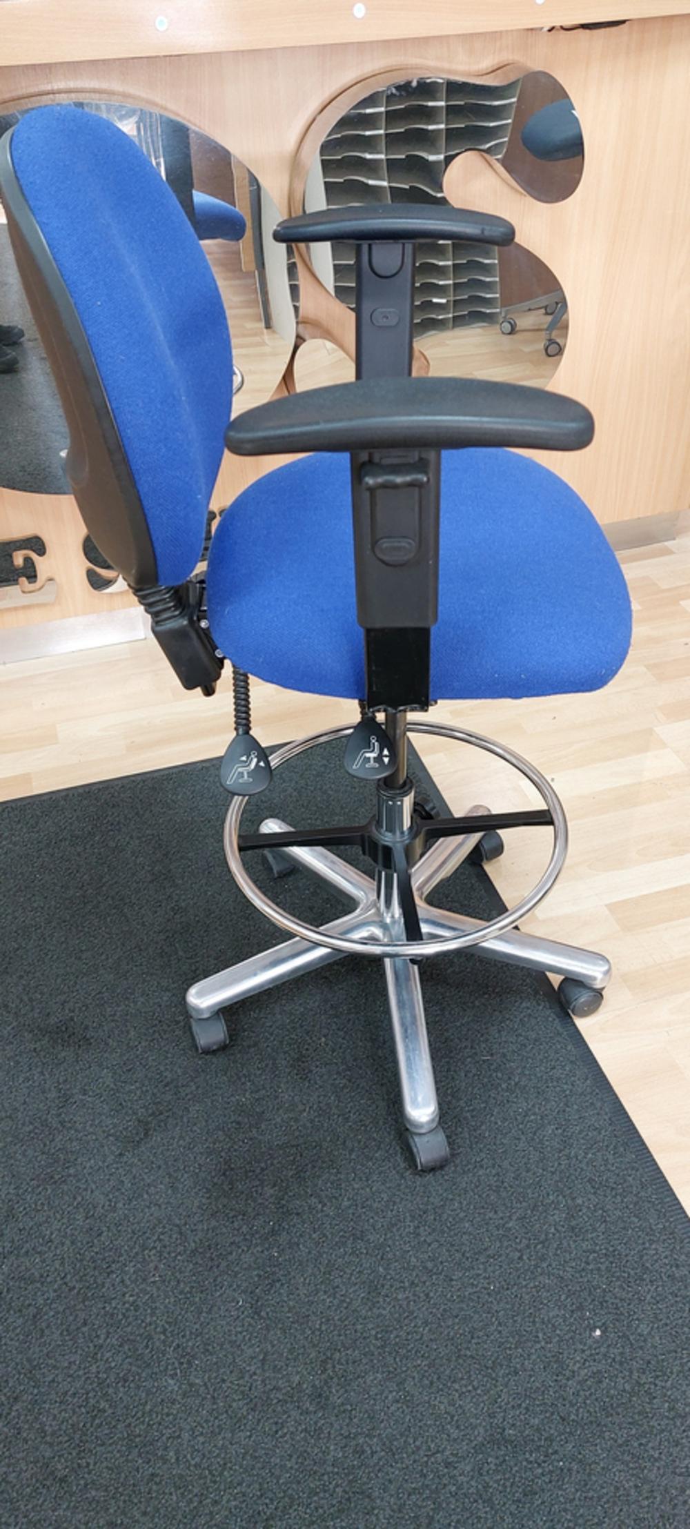 Blue Fabric Medium Back Draughtsman chair with wheels And Adjustable Arms