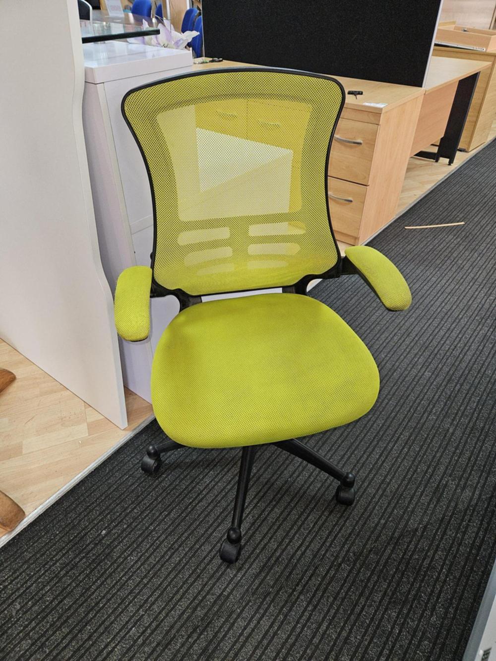 Lime Green Mesh Chair With Fold Up Arms 