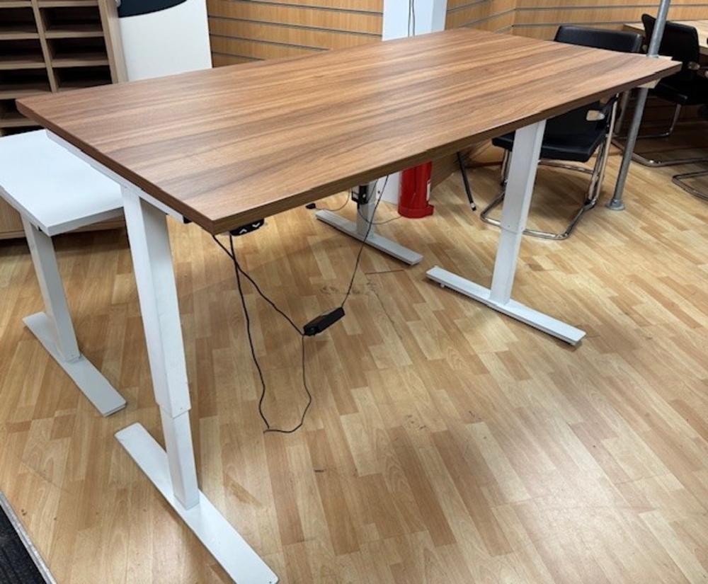 Electric Height Adjustable Desk in Walnut with White Frame 1600 x 800mm