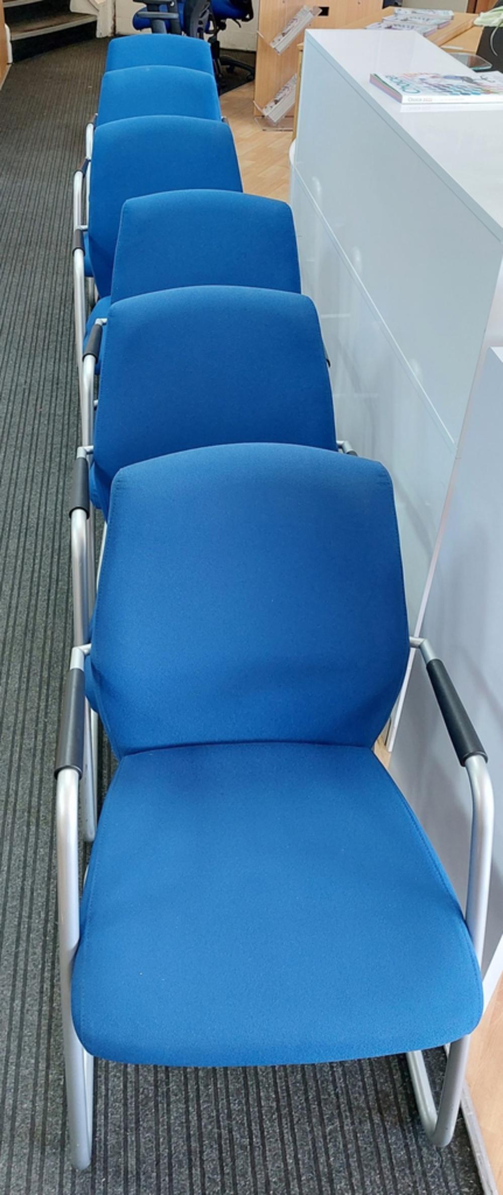 Set of 6 Blue Meeting Chairs with Fixed Arms