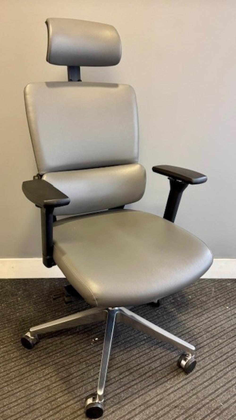 Grey Faux Leather High Back Executive Chair With Headrest