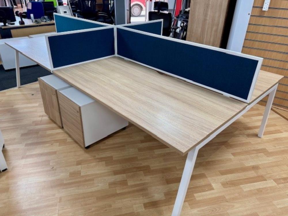 Senator 4 Person Beam Desk with Soft Close Pedestal Drawers, Dividing Screens and Cable Trays