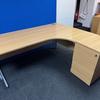 Right Hand 1800mm Radial Desk in Beech with Lockable Desk High Pedestal